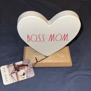Rae Dunn White Heart with Red 'Boss Mom'
